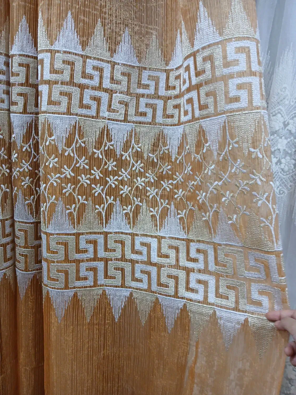 فروش پرده حریر رنگ خردلی|پرده، رانر، رومیزی|خرمشهر, |دیوار