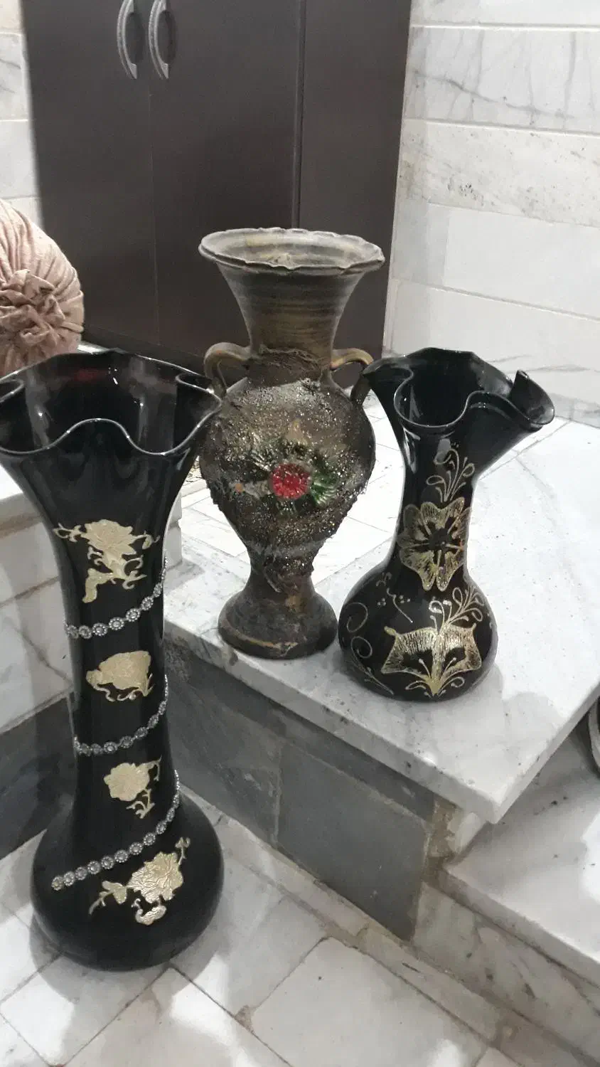 ۳عددگلدان شیشه ای|گل مصنوعی|گرگان, |دیوار