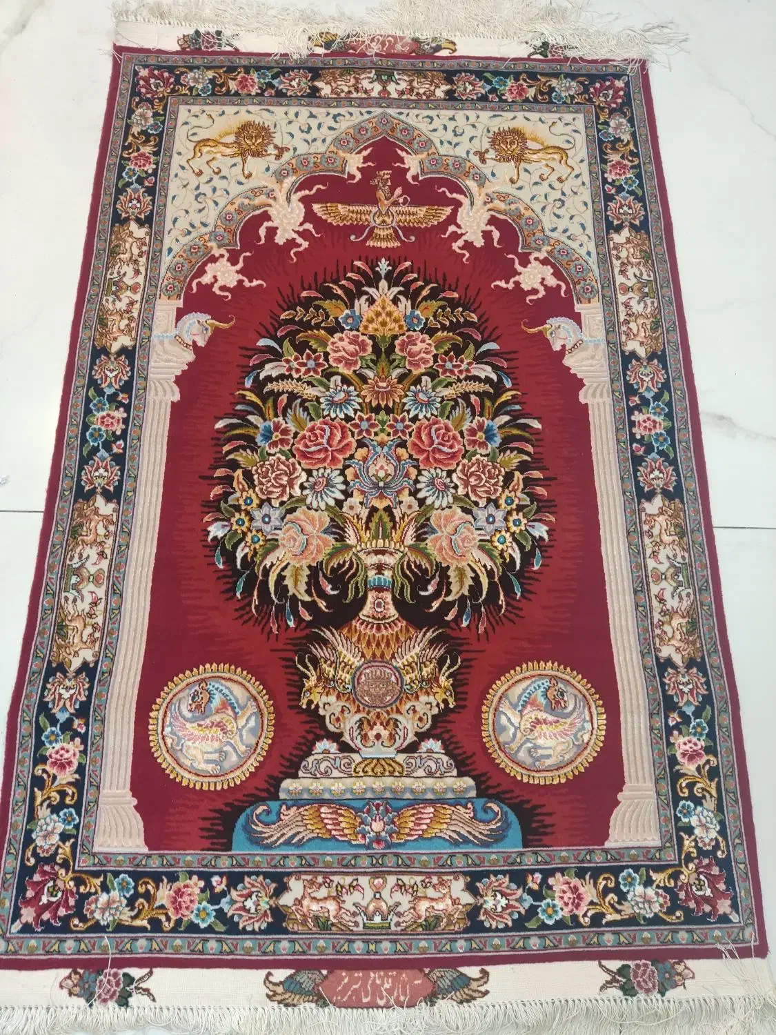 فرش دستبافت زرع نیم قلی نامی گلدانی چله ابریشم|فرش|تهران, پونک|دیوار