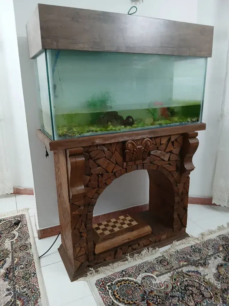 آکواریوم با پایه چوبی شیک|لوازم جانبی حیوانات|رشت, دیلمان|دیوار