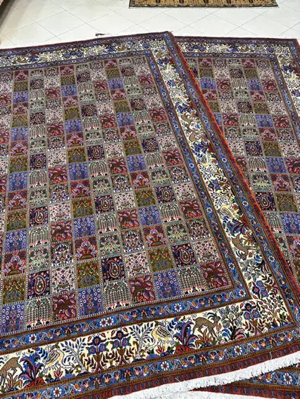 فرش دستبافت جفت نه متری گل ابریشم|فرش|مشهد, راهنمایی|دیوار