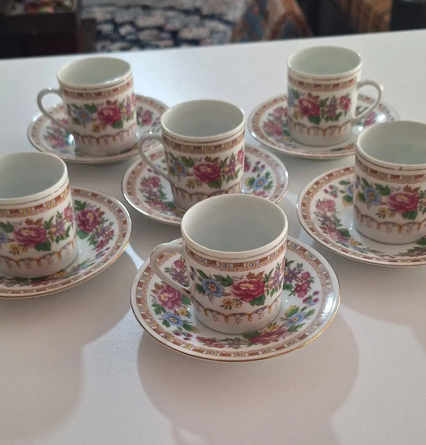 سرویس قهوه خوری گل ترمه قدیمی|ظروف سرو و پذیرایی|شیراز, سینما سعدی|دیوار