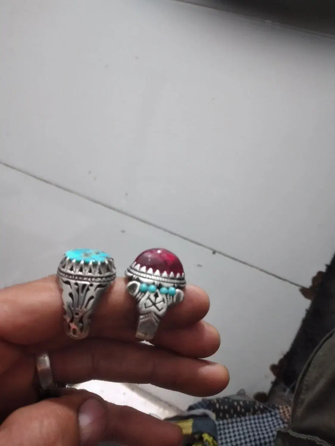 انگشتر نقره نگین یاقوت وفیروزه|جواهرات|دزفول, |دیوار