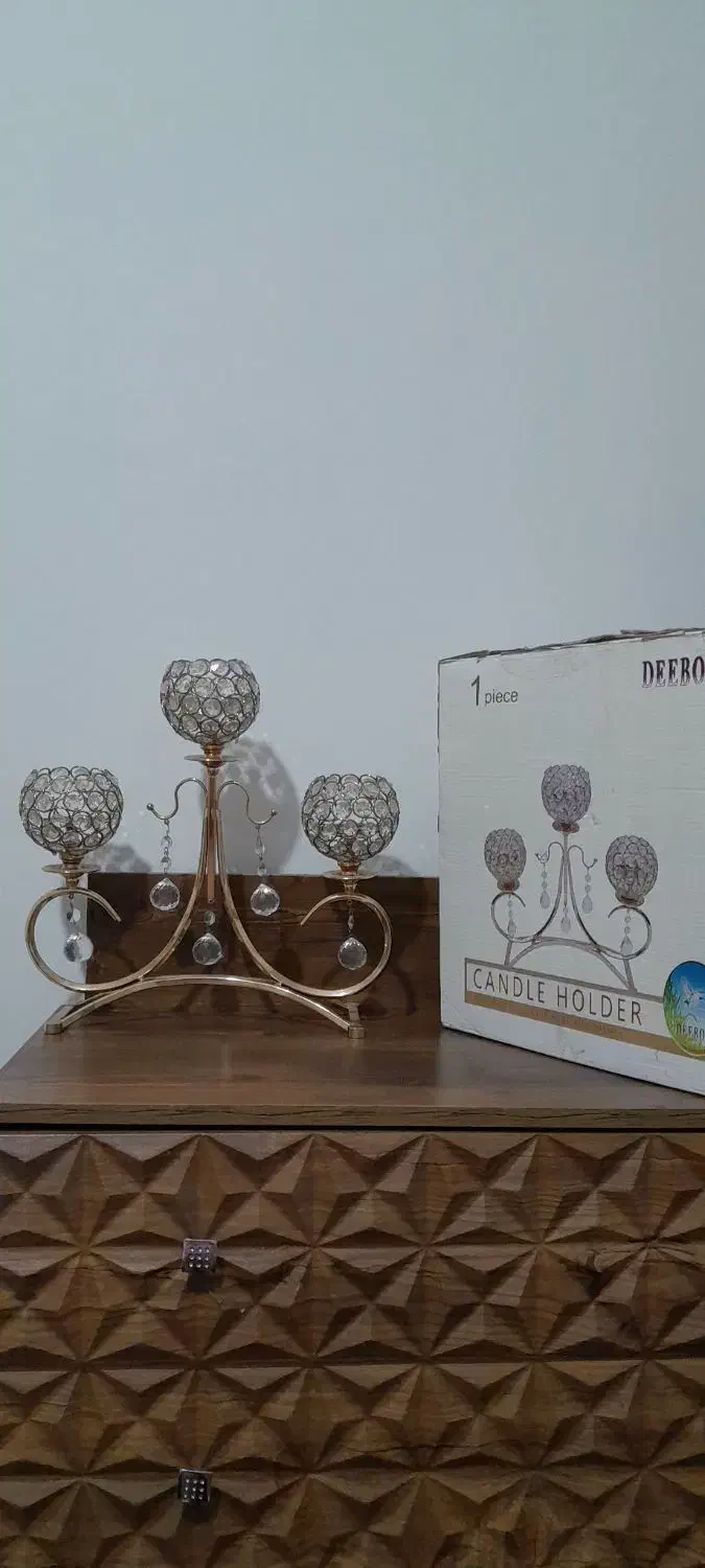 شمعدان فلز و کریستال جنس درجه یک|لوستر و چراغ آویز|کرمانشاه, |دیوار