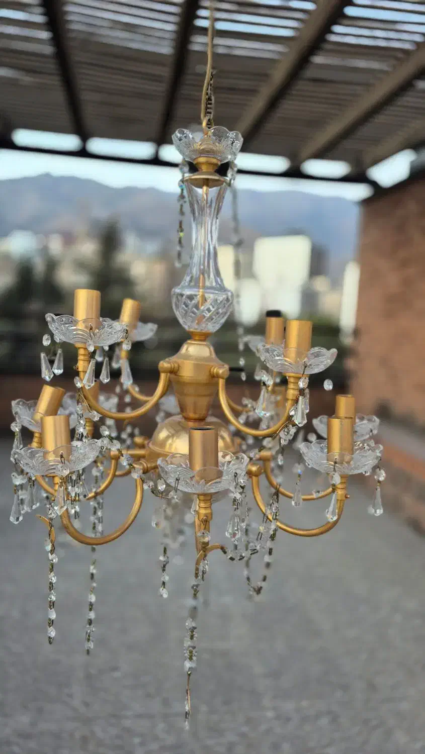 لوستر برونزی کریستال چک ۳ عدد|لوستر و چراغ آویز|تهران, محمودیه|دیوار