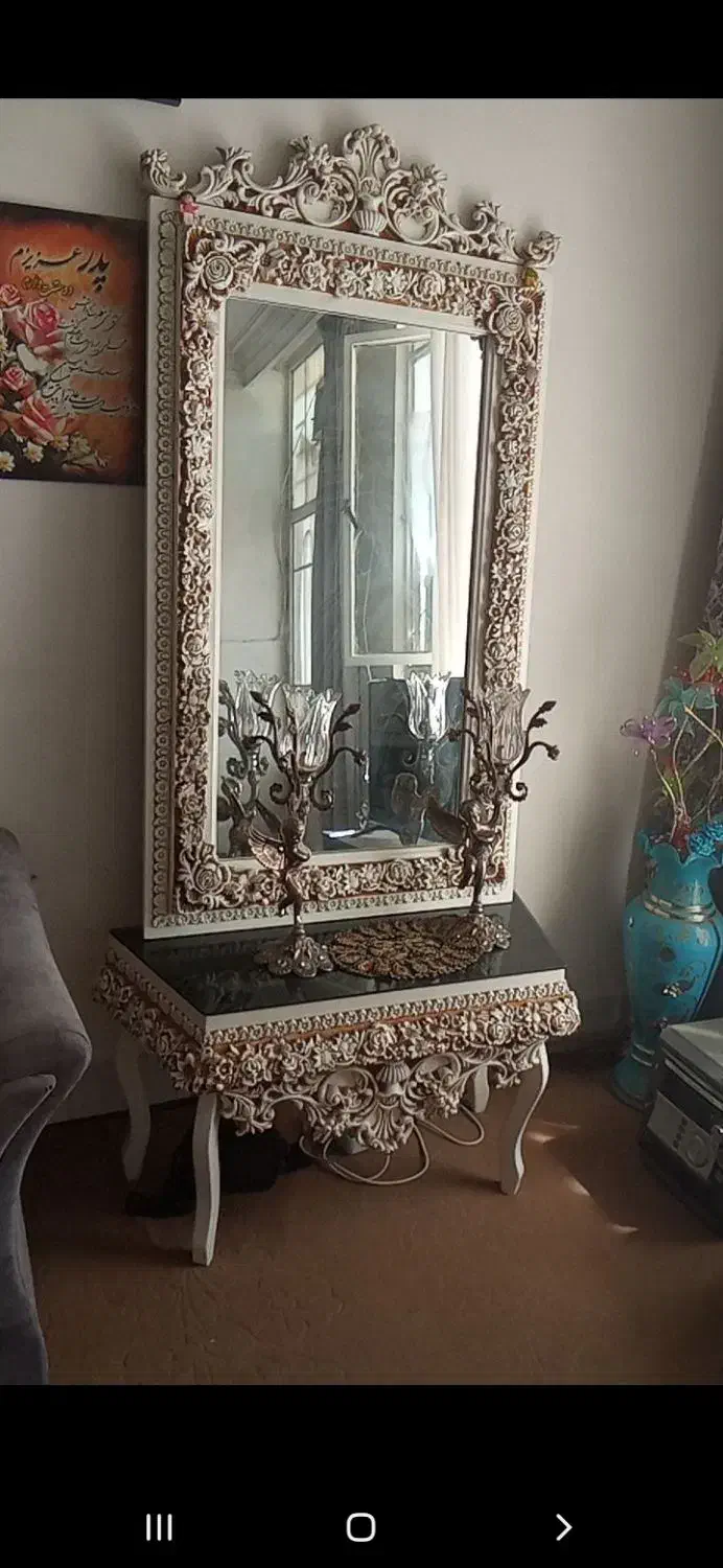 آینه شعمدون با میز تلویزیون درحدنو|بوفه، ویترین، کنسول|مشهد, پورسینا|دیوار