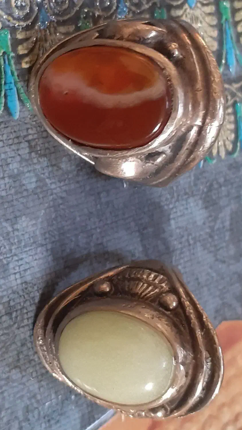 جفت انگشتر عقیق سلیمانی و شرف الشمس نقره سیلندری|جواهرات|خمین, |دیوار