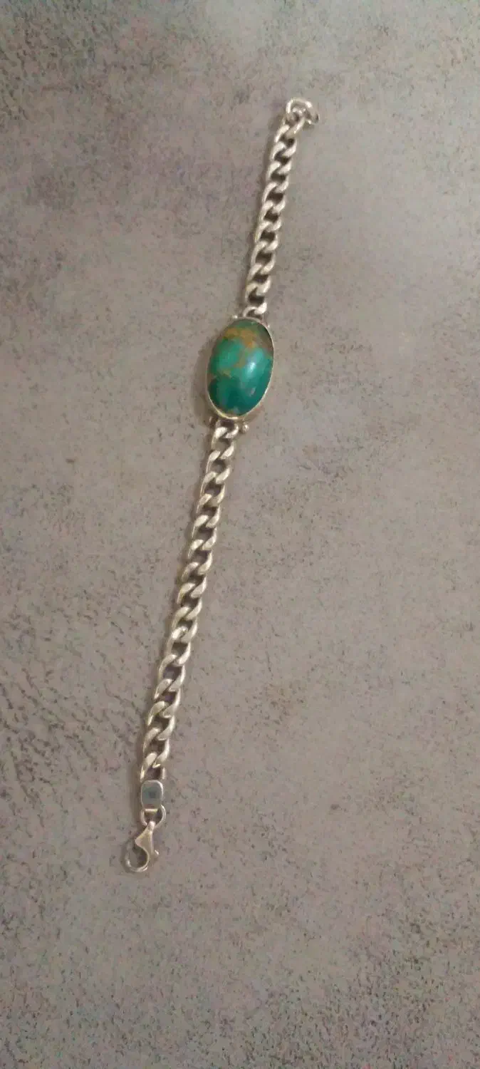 دستبند نقره با سنگ فیروزه اصل|جواهرات|بهشهر, |دیوار