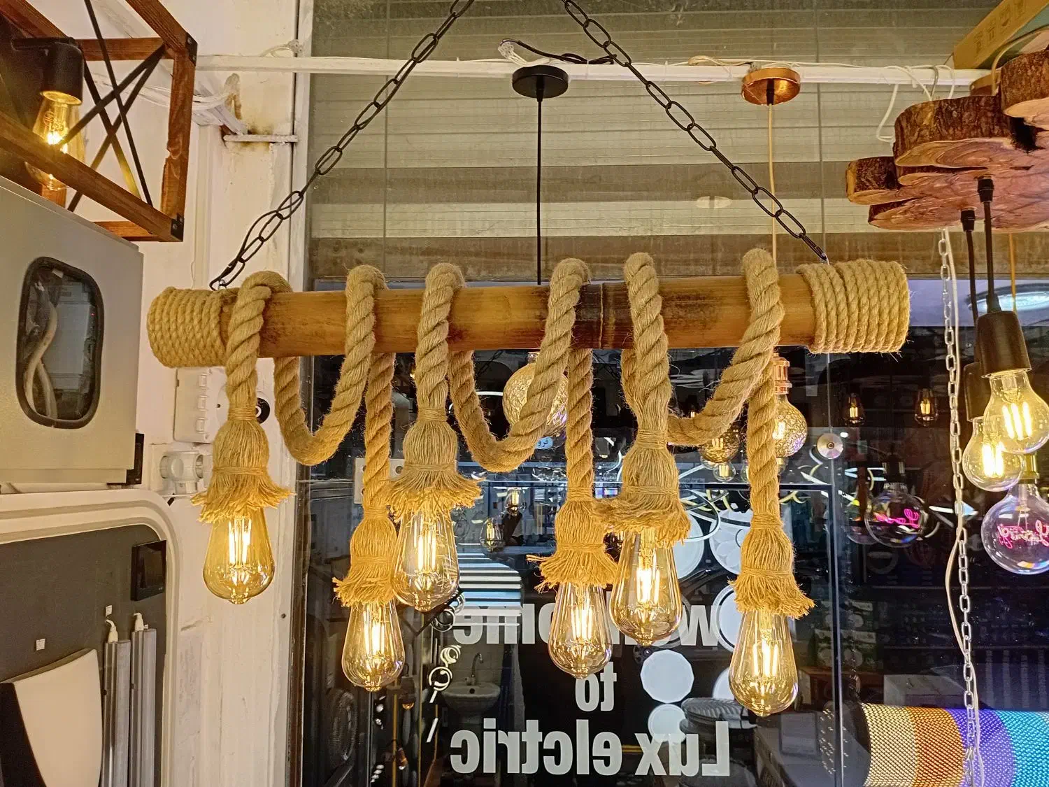 لوستر سقفی و دیواری چوب روستیک|لوستر و چراغ آویز|آبادان, |دیوار