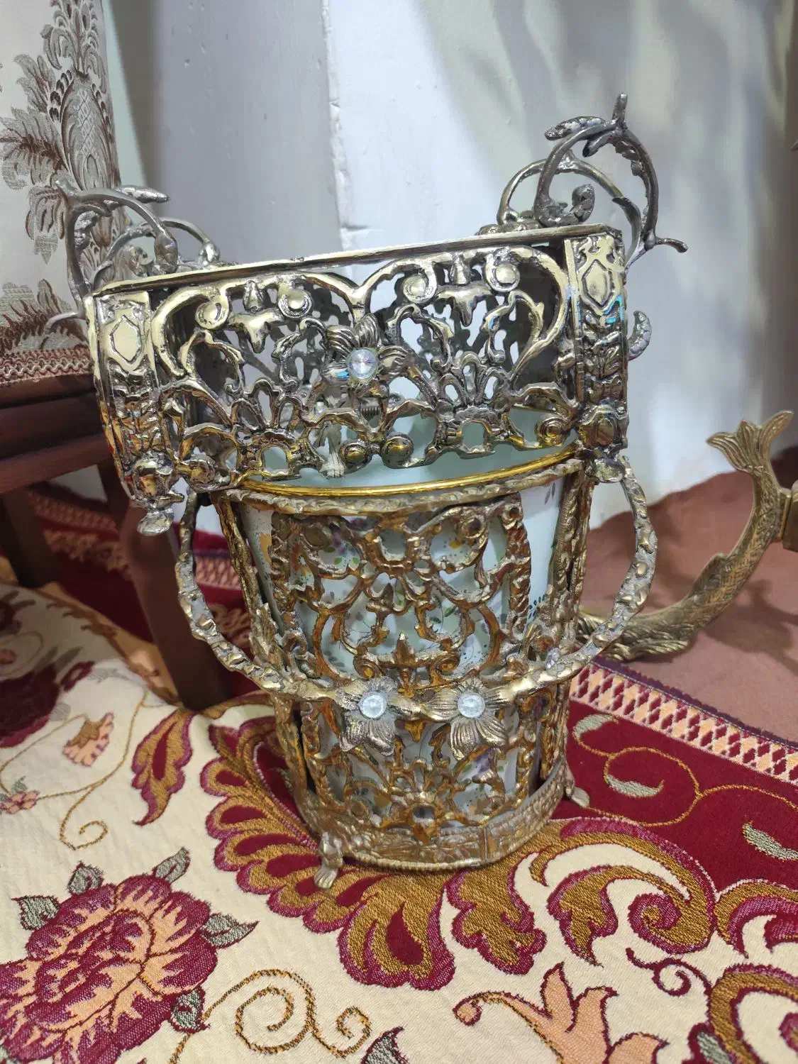 تلفن برنجی با سطل اشغال و جا کاغذ دستمالی|صنایع دستی و سایر لوازم تزئینی|قرچک, زیبا شهر|دیوار