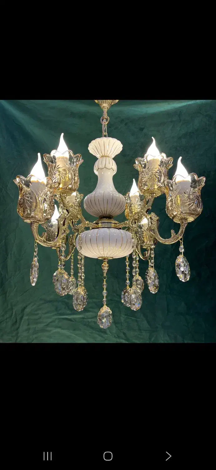 لوستر لاله خورشیدی طرح جدیدسرامیکی۸شعله دوبل برنج|لوستر و چراغ آویز|تهران, نعمت‌آباد|دیوار