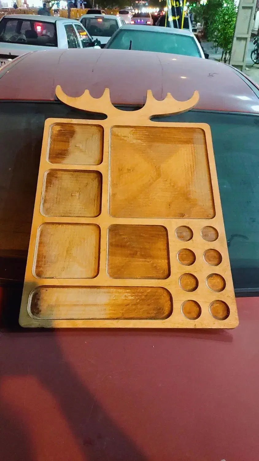 سینی مزه ،سینی پذیرایی چوبی یلدا|ظروف سرو و پذیرایی|شیراز, قلعه نو|دیوار