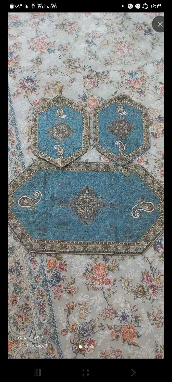 رومیزی ترمه.ساعت دیواری.رومیزی  پارچه ترمه|گلیم، جاجیم، گبه|ملایر, |دیوار