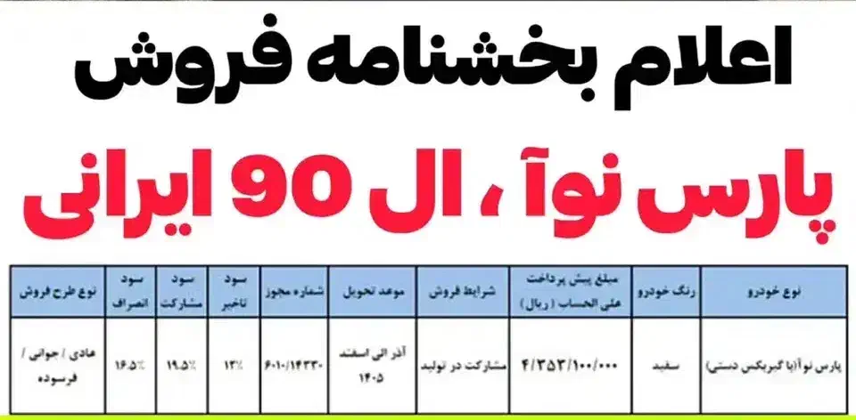 فروش حواله پارس نوآ یا ال ۹۰ جدید|خودرو سواری و وانت|شیراز, ارم|دیوار