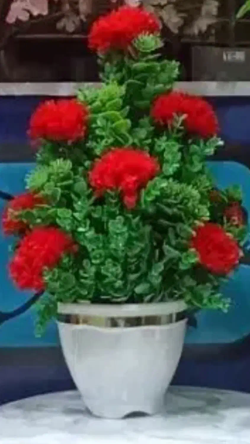 گل وگلدان شمشاد پرکار وپربرگ مدل داودی|گل مصنوعی|میانه, |دیوار