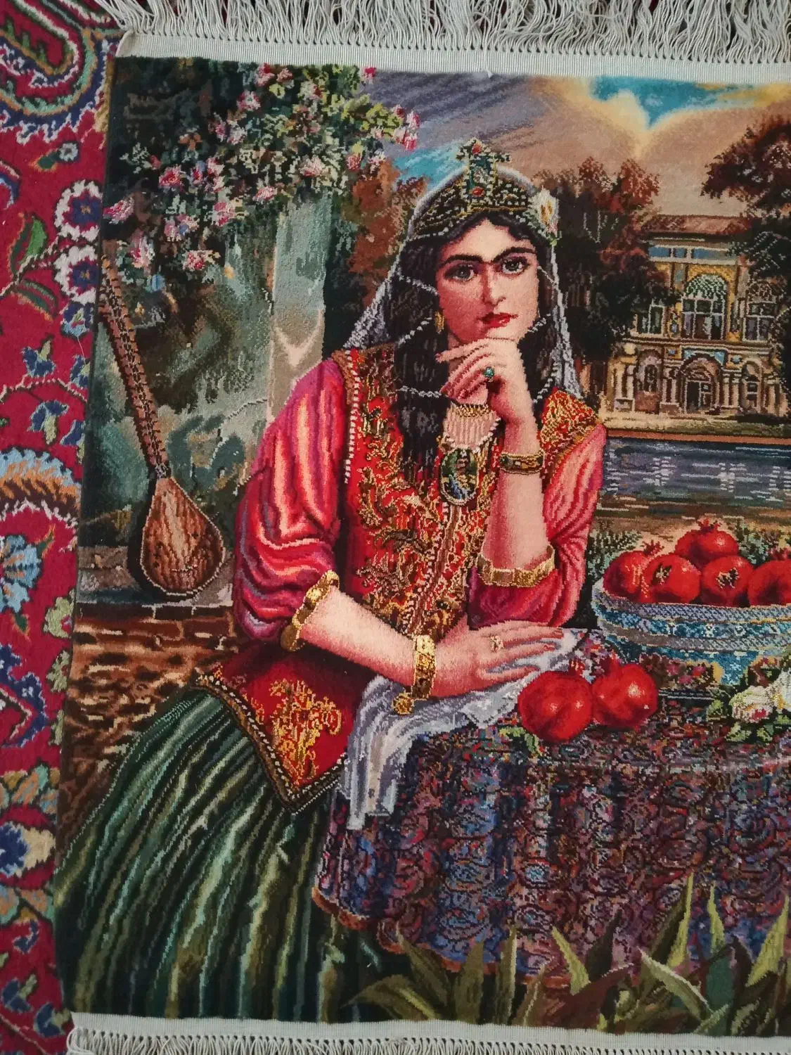 اندازه تابلو دختر اناری54/65 چله نخ رج 50 دستبافت|تابلو فرش|تبریز, |دیوار