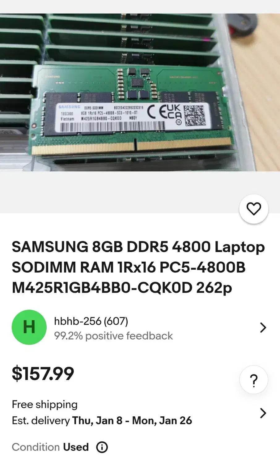 فروش رم لپ‌تاپ Samsung 8GB DDR5-4800 SO-DIMM CL40|قطعات و لوازم جانبی رایانه|ارومیه, |دیوار