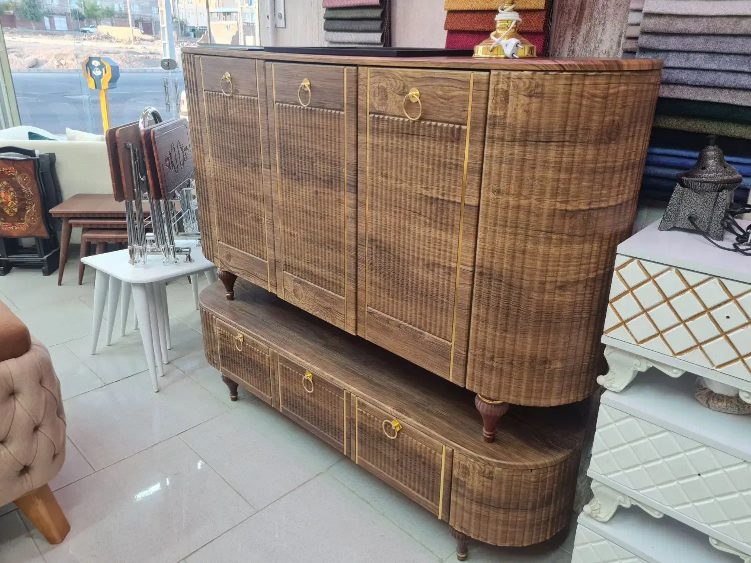 ست آینه کنسول و میز تی وی شیاری گردویی|بوفه، ویترین، کنسول|بیرجند, |دیوار