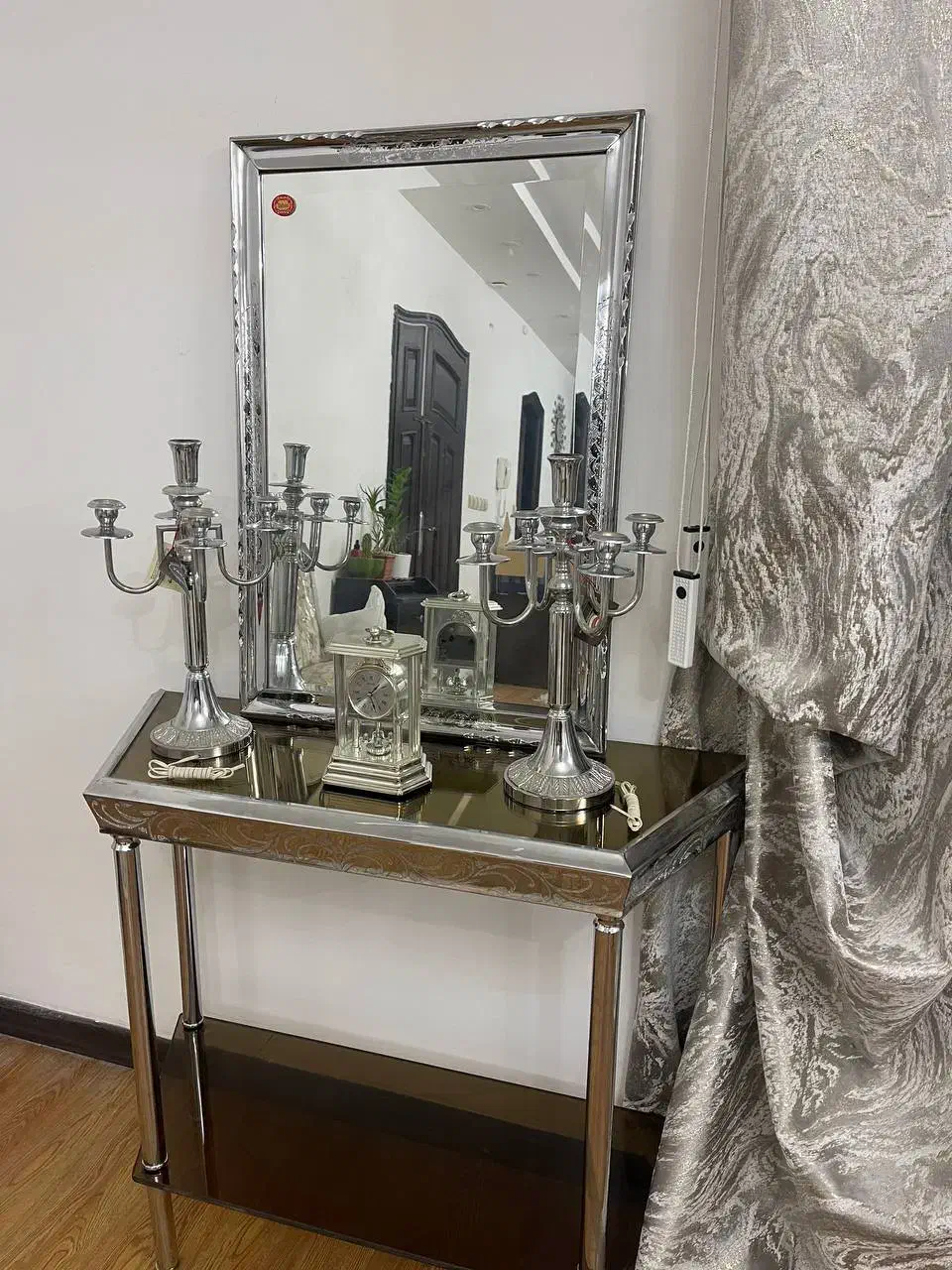 آینه شمعدان نقره ای برنز|بوفه، ویترین، کنسول|مشهد, سرافرازان|دیوار