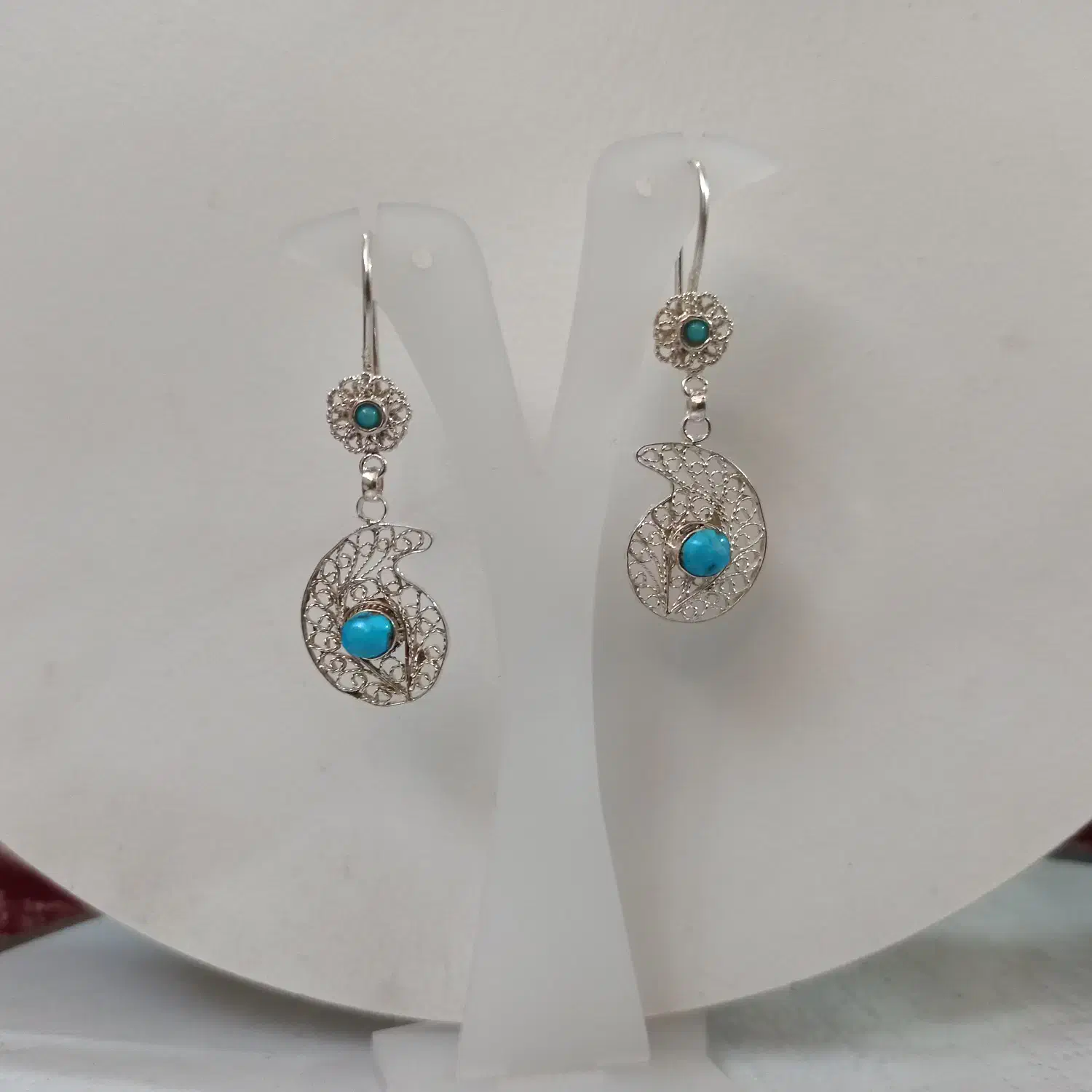 گوشواره نقره ملیله اصفهان طرح بته جقه فیروزه کد۶۰۴|جواهرات|اصفهان, مولوی|دیوار