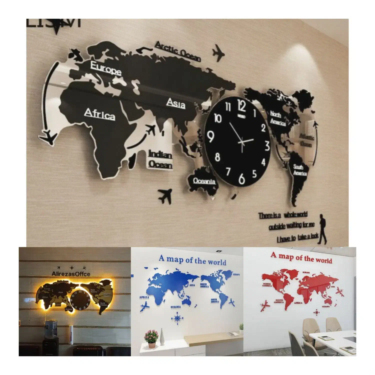 ساعت دیواری نقشه جهان برجسته لوگو شرکت تابلو سازی|ساعت دیواری و تزئینی|تهران, بهارستان|دیوار