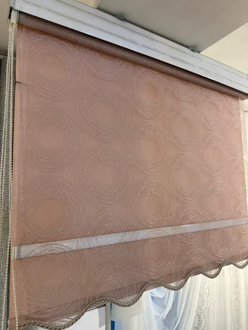 پرده دو مکانیزم صورتی طرح دایره دایره|پرده، رانر، رومیزی|ساری, |دیوار