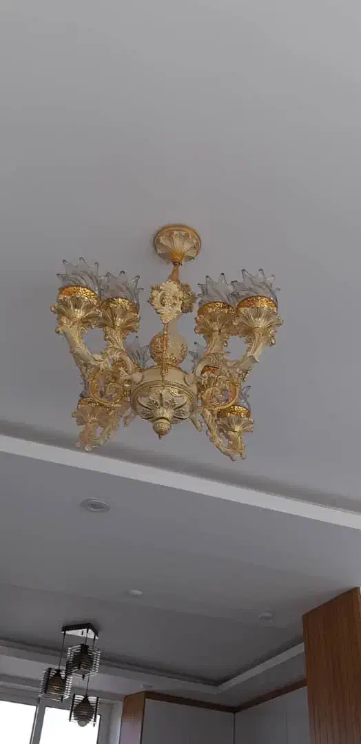 فروش لوستر آویز ۵شاخه ۱۰ شعله کرم طلایی|لوستر و چراغ آویز|میمه, |دیوار