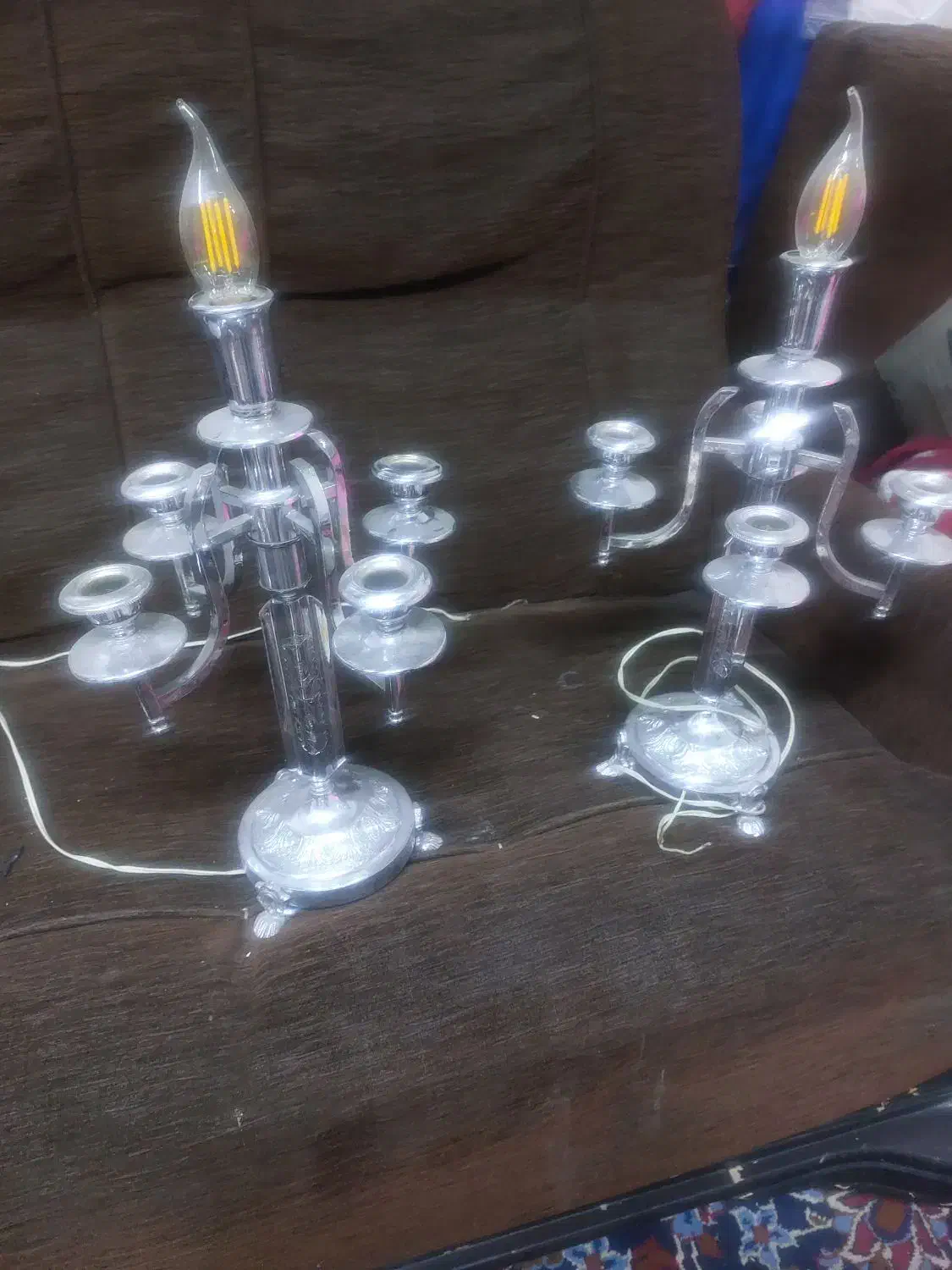 شمعدان تمام برنجی آب نقره|لوستر و چراغ آویز|اصفهان, برازنده|دیوار