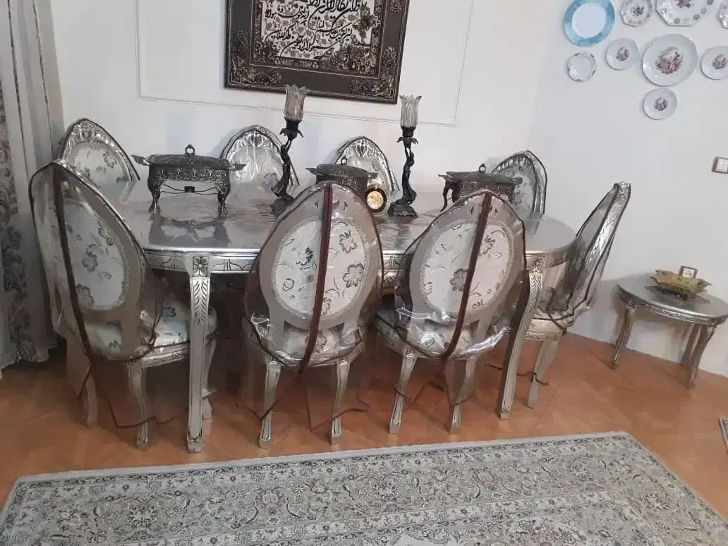 مبل سلطنتی کامل نقره ای باروکش باناهاخوری 9نفره|مبلمان خانگی و میز عسلی|اندیشه, اندیشه فاز ۴|دیوار