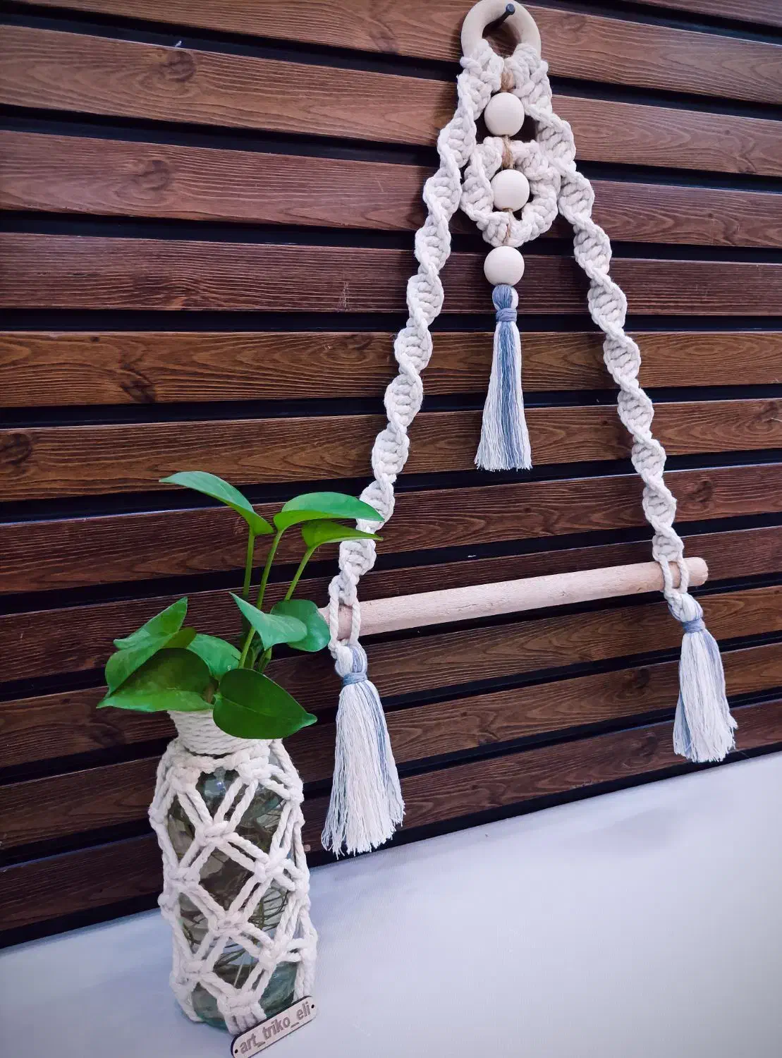 مکرومه آویز چوبی جهیزیه آشپزخانه|سفره، حوله، دستمال آشپزخانه|مشهد, حجاب (شهرک غرب)|دیوار