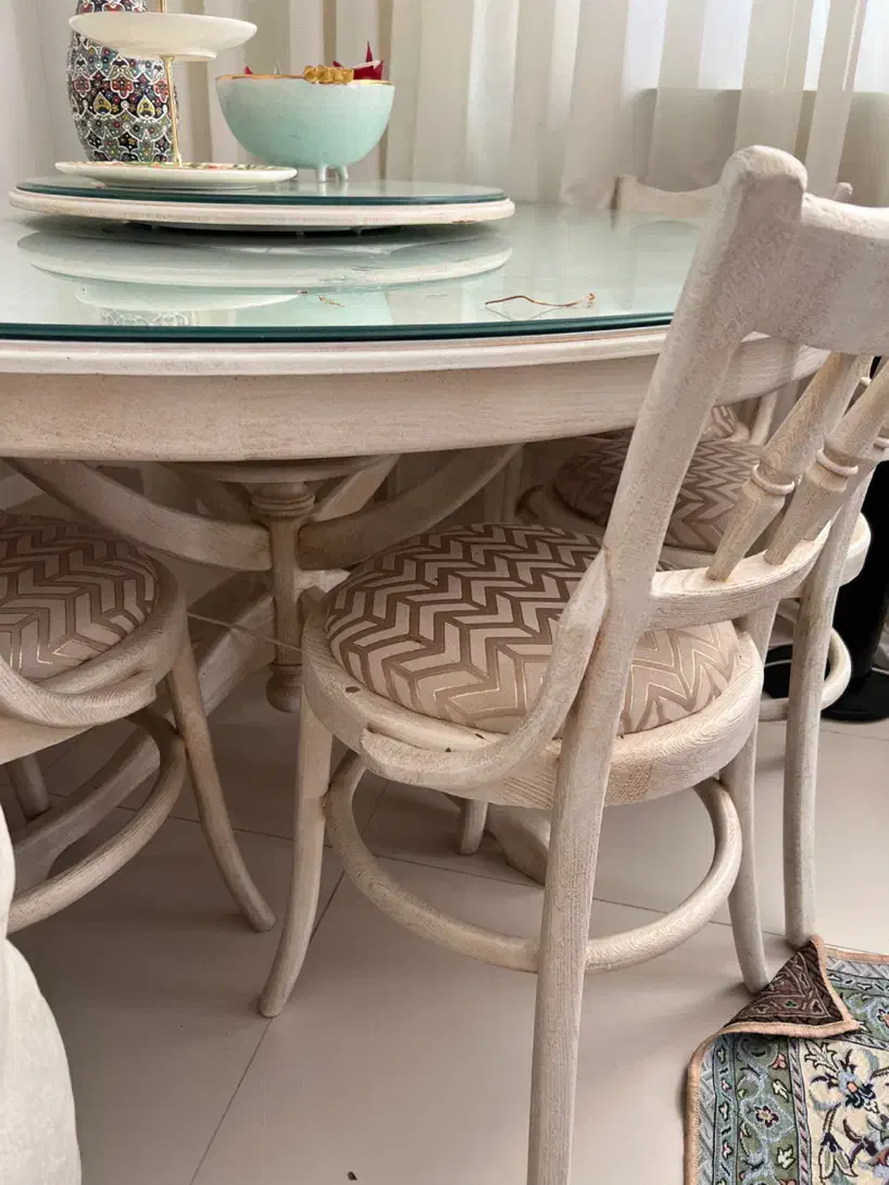 میز ناهارخوری گرد ۶ نفره چوب راش|میز و صندلی غذاخوری|بیرجند, |دیوار