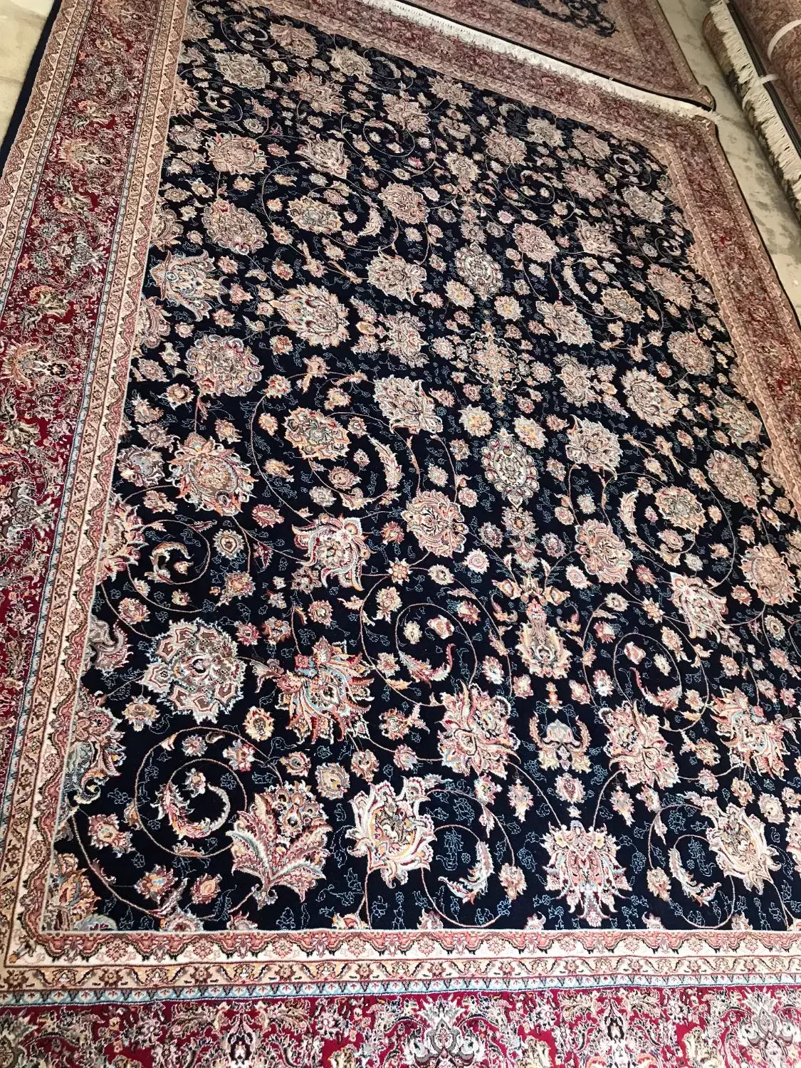 ۴ تخته فرش ۹ متری سرمه ای نخ پنبه|فرش|ایلام, |دیوار