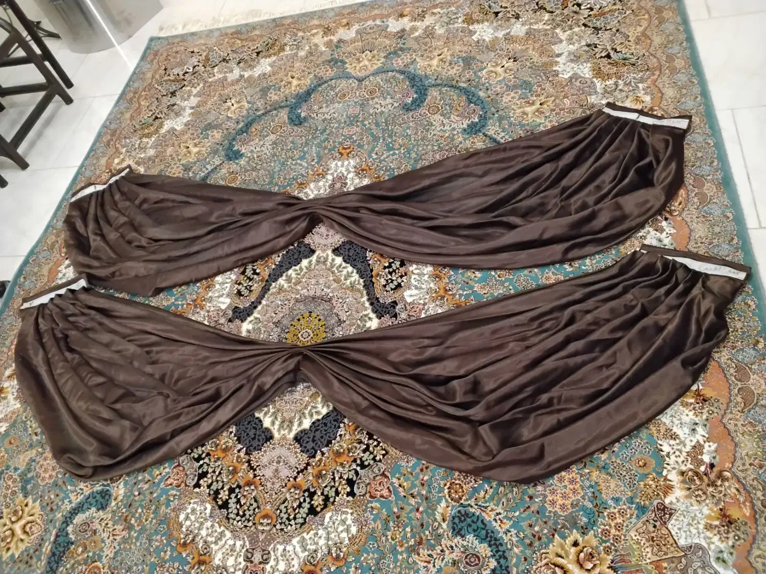 دوعدد والان پرده پذیرایی قهوه ای به طول ۱۸۳ سانت|پرده، رانر، رومیزی|شیراز, زرهی|دیوار