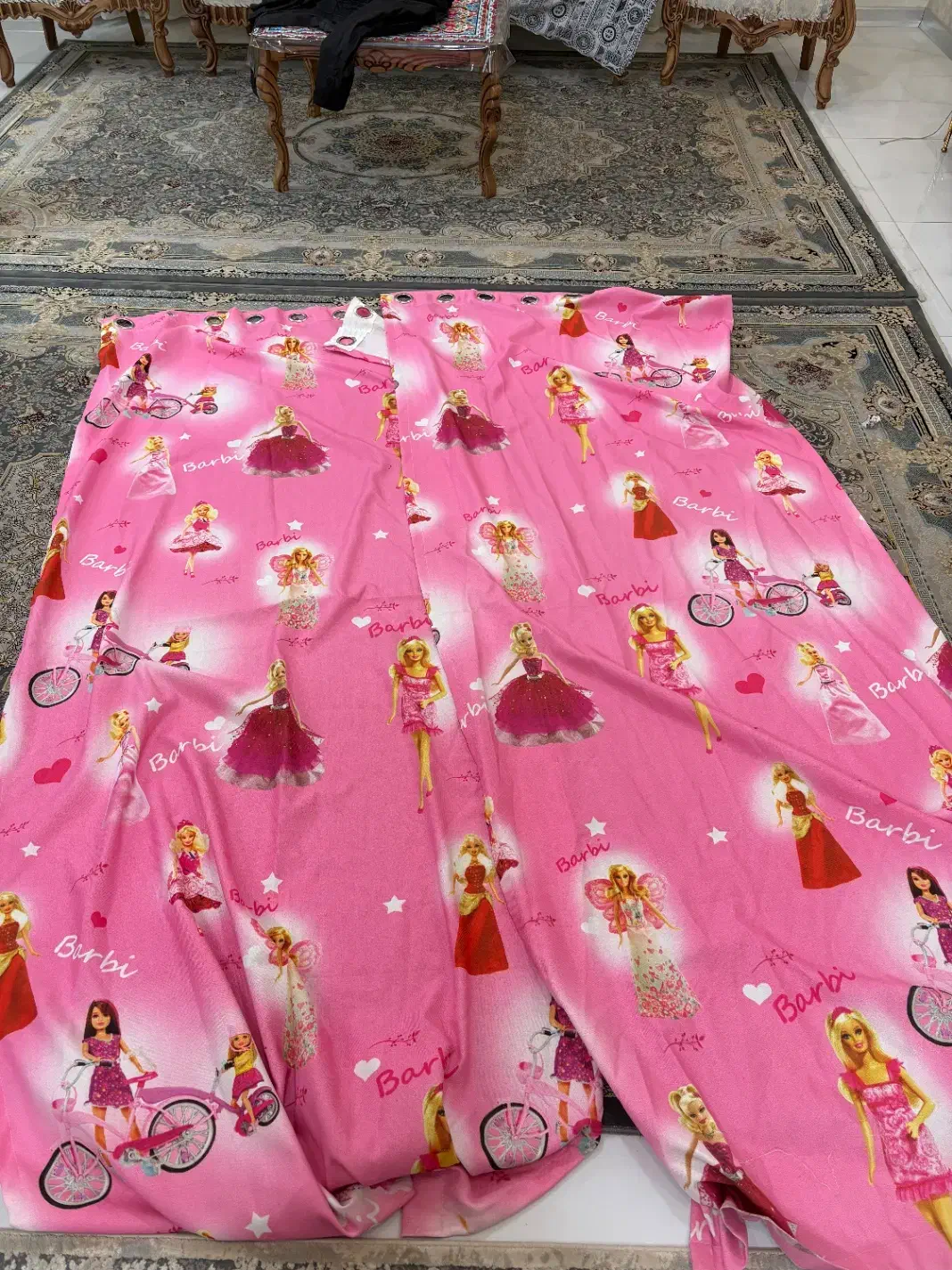 پرده پانچ باربی|پرده، رانر، رومیزی|اصفهان, شهرک کاوه|دیوار