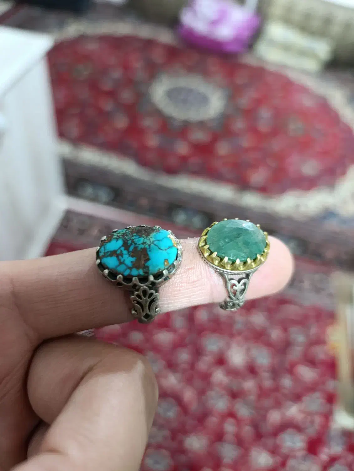 انگشتر نقره زمردمعدنی وفیروزه|جواهرات|قرچک, زیبا شهر|دیوار