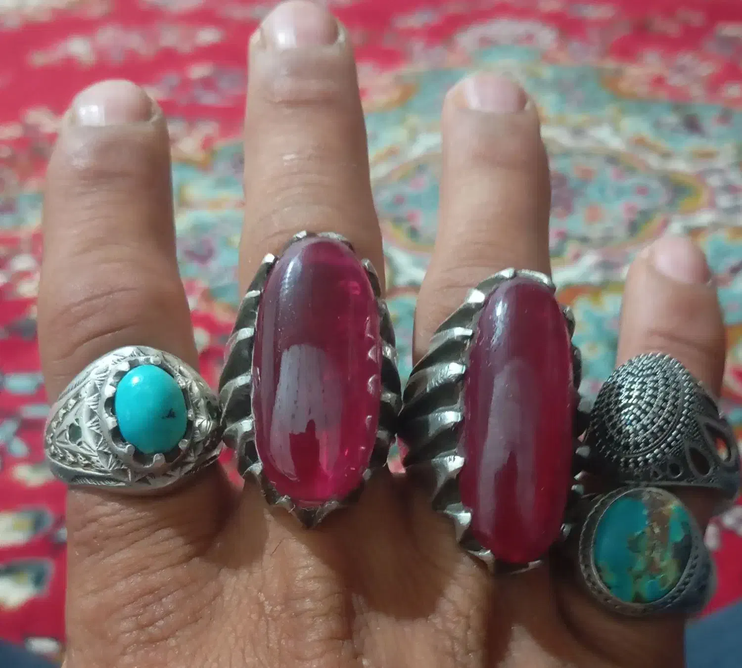 انگشتر نقره یاقوت و فیروزه|جواهرات|بردسیر, |دیوار