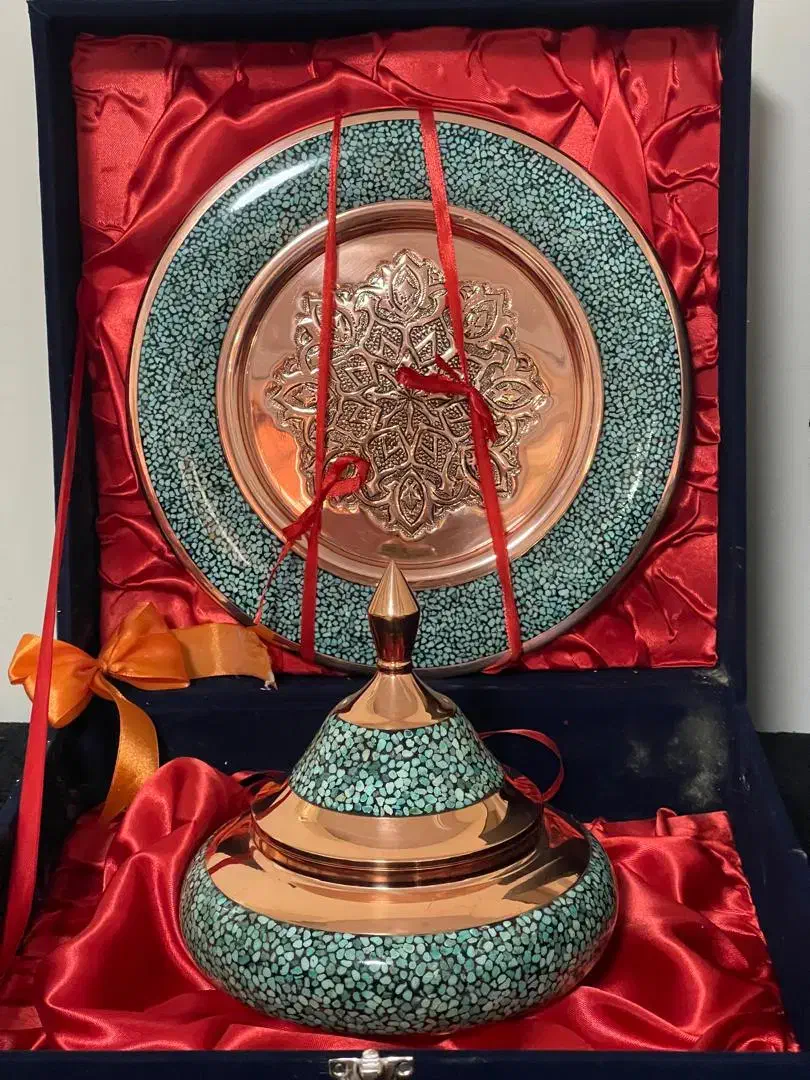 ست شیرینی خوری مس و فیروزه|صنایع دستی و سایر لوازم تزئینی|تهران, خواجه نظام الملک|دیوار