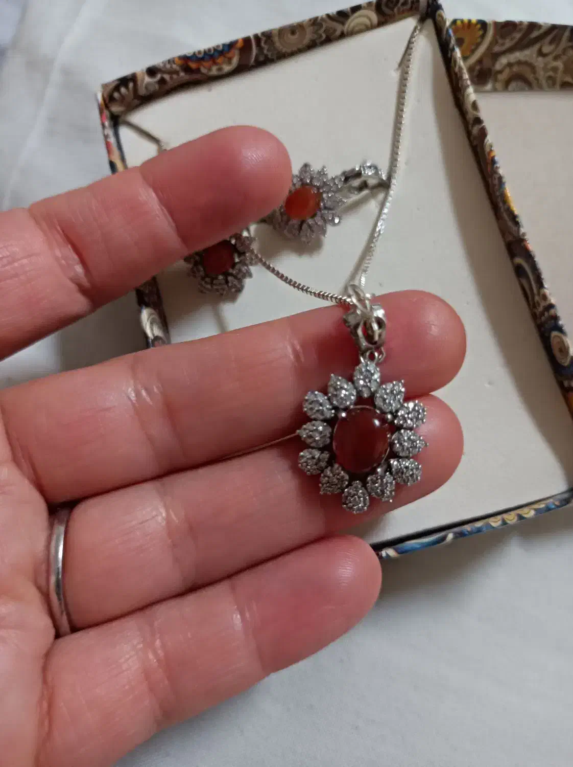 ست نقره عقیق کبدی۹۲۵ اصل نو نو و مناسب روز مادر|جواهرات|نیشابور, گنبد سبز|دیوار