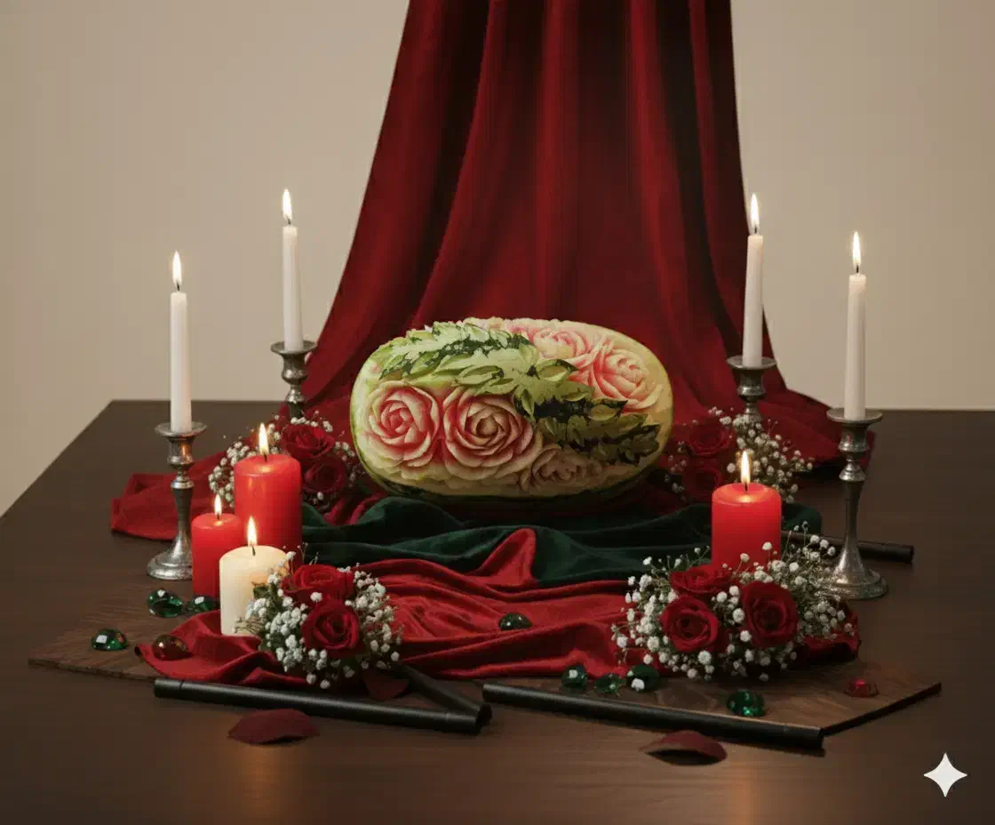 تزیینات شب یلدا شب چله میوه آرایی حکاکی هندوانه|خدمات پذیرایی، مراسم|اصفهان, عطار نیشابوری|دیوار