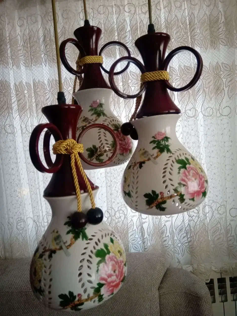 لوستر سه شاخه سرامیکی طرحدار|لوستر و چراغ آویز|ملایر, |دیوار