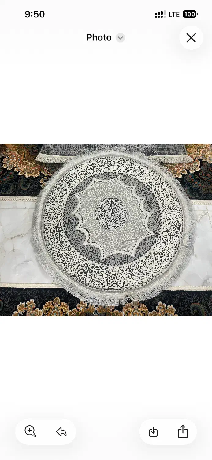 فرش گرد طوسی سفید|فرش|شیراز, کوزه گری|دیوار