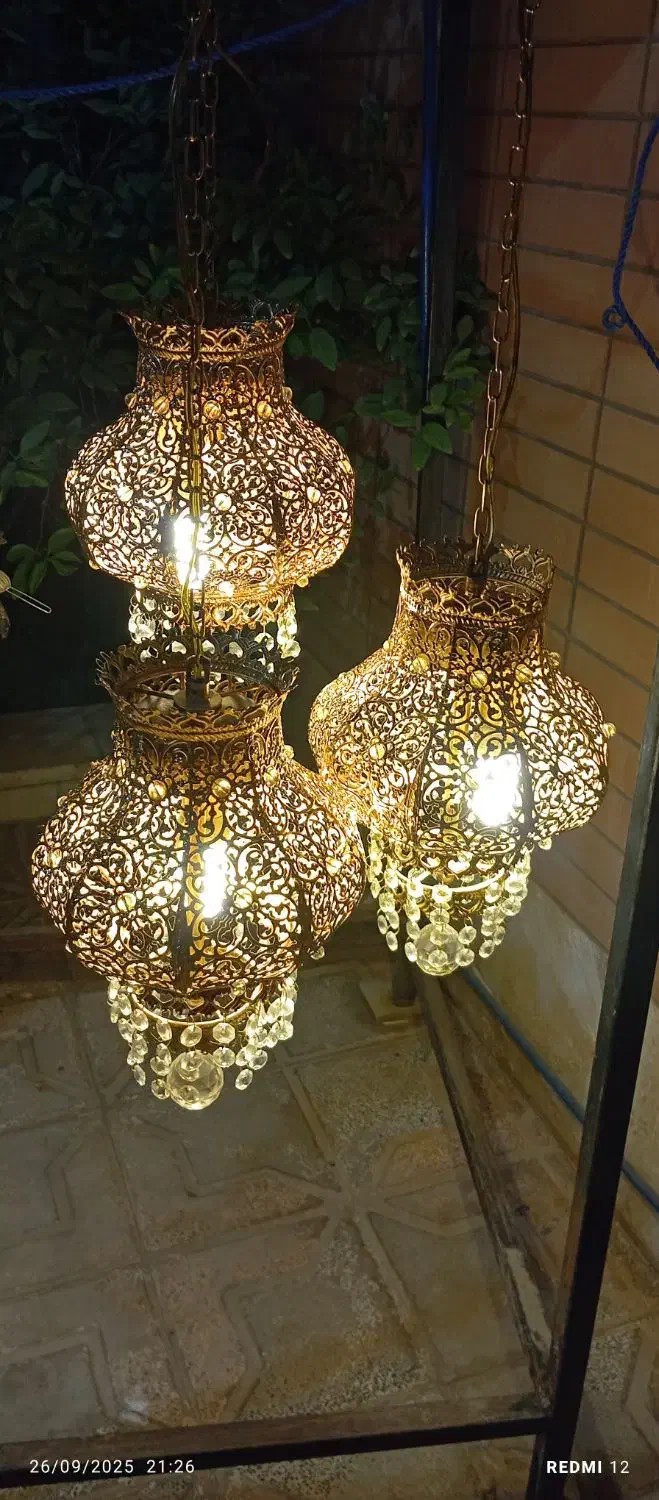 لوستر طلایی استیل|لوستر و چراغ آویز|کاشان, قطب راوندی|دیوار