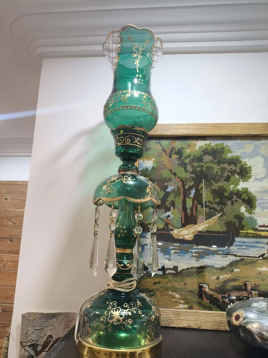 لمپا بلوری برقی آنتیک با آویز کریستال|لامپ و چراغ|قائم‌شهر, |دیوار