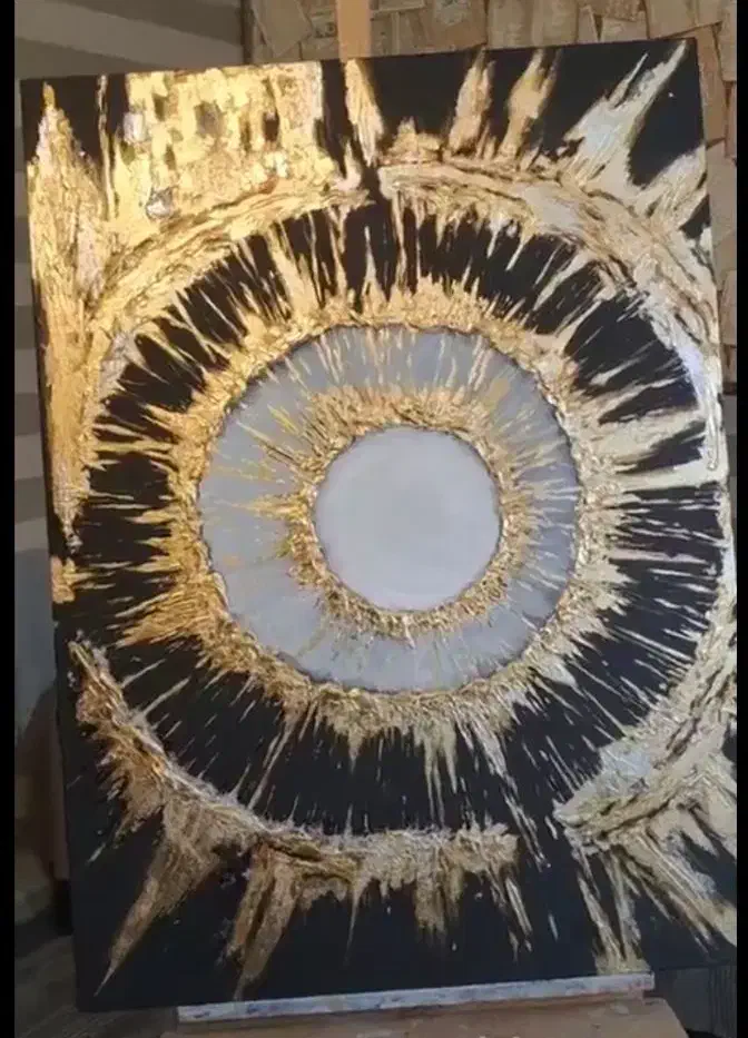 نقاشی تکسچر تابلو گرد چاپ برجسته دایره طلایی مشکی|تابلو، نقاشی، عکس|تهران, سردارجنگل|دیوار