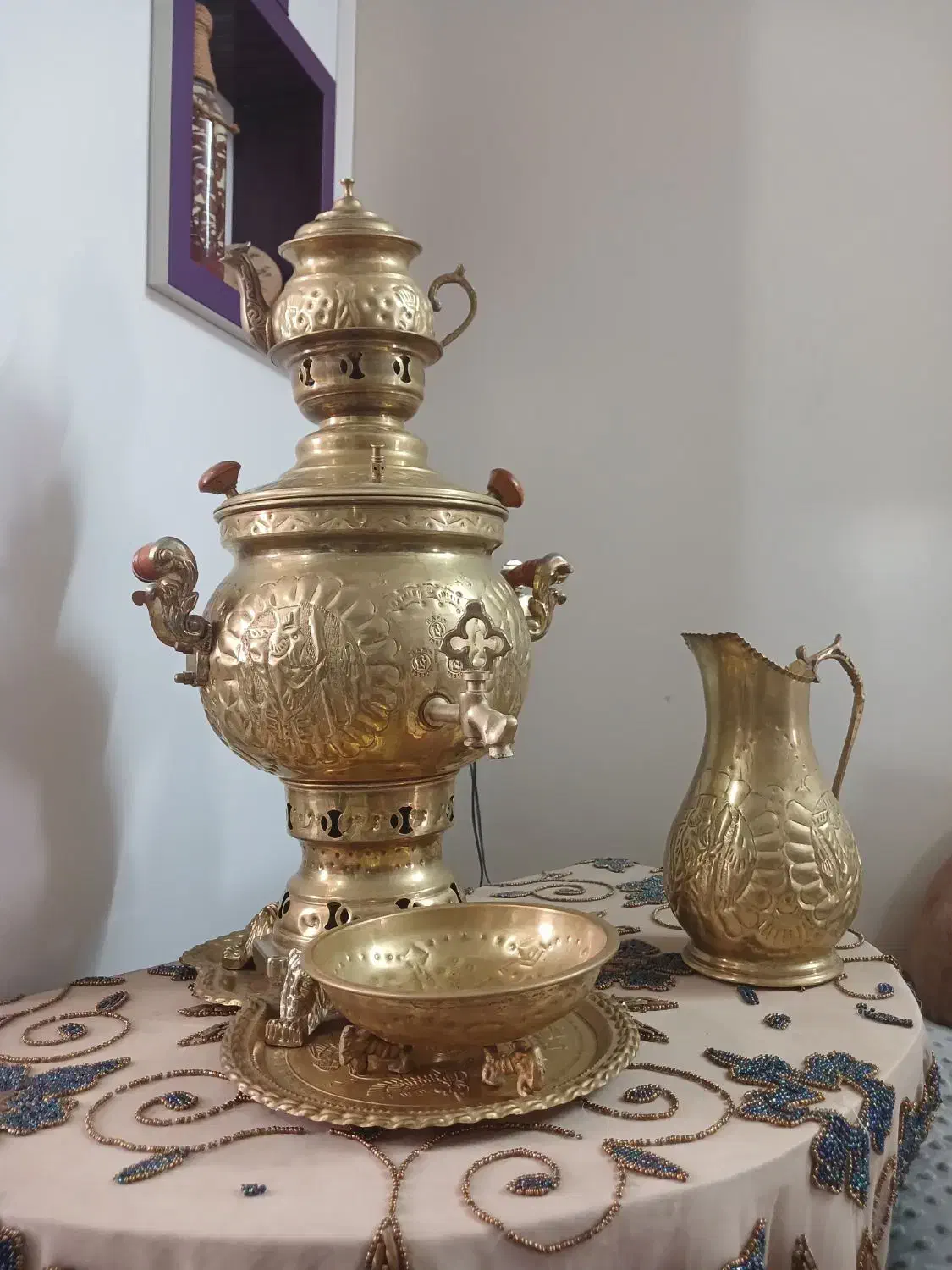 سماور ذغالی پارچ و قوری و میز و رو میزی|قوری، کتری، قهوه‌ساز دستی|تهران, مشیریه|دیوار