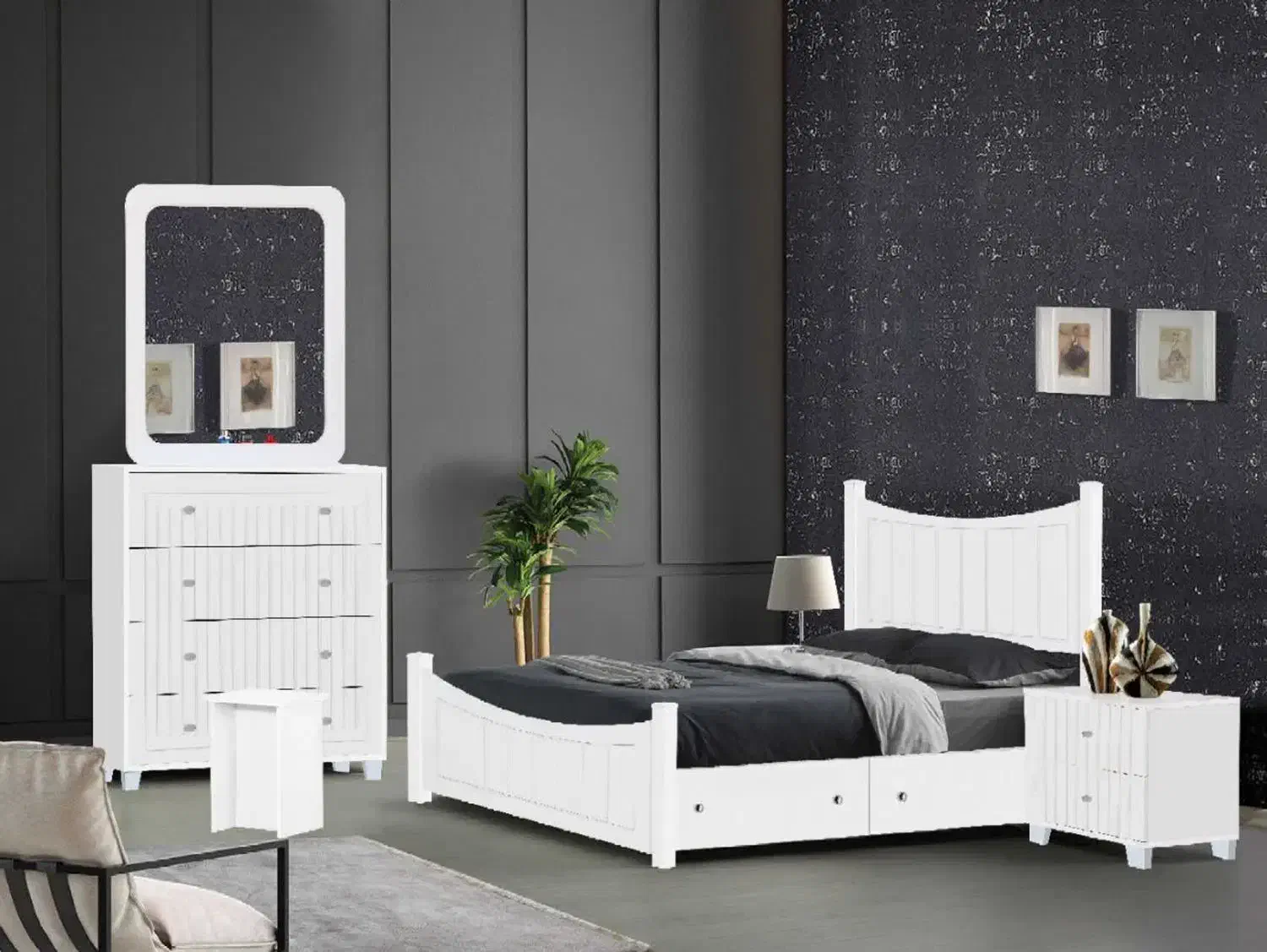 تخت جوان اریا با میز آرایش طرح دار  کد 745|تخت و سرویس خواب|زنجان, |دیوار