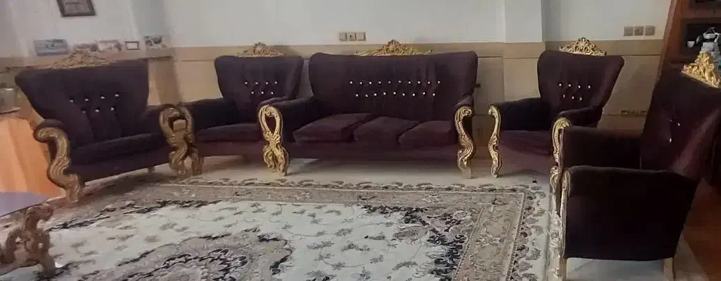 مبلمان هفت نفره کارکرده ولی سالم|مبلمان خانگی و میز عسلی|ابریشم, |دیوار