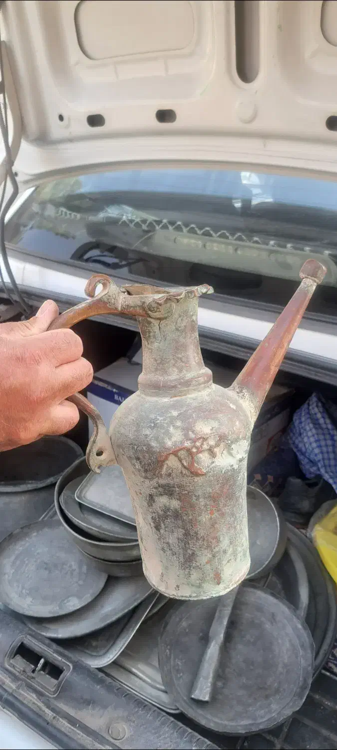 ظروف مسی قاجار|کلکسیون اشیاء عتیقه|پیشوا, |دیوار