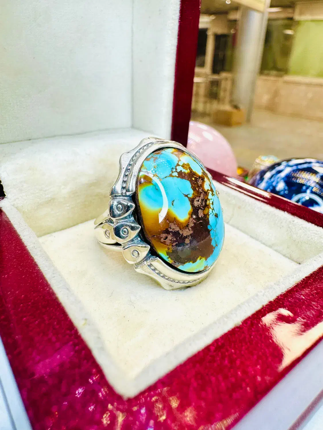 انگشتر فوق لوکس سنگ فیروزه آبی رگ طلای اصل نیشابور|بدلیجات|تبریز, |دیوار