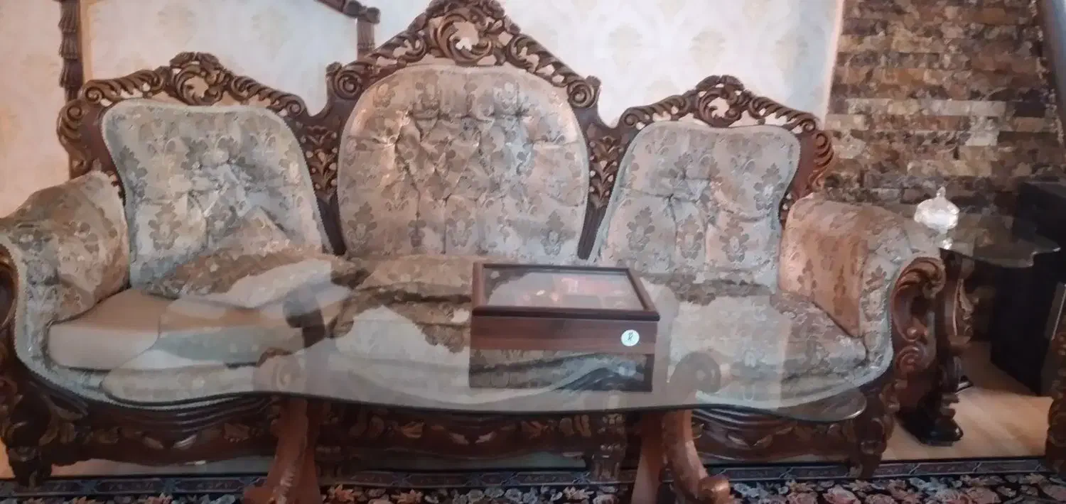 فروش مبل پایه سنگی.منبت شده.چوب راش|مبلمان خانگی و میز عسلی|پاکدشت, پاکدشت (مامازند)|دیوار